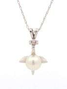 14K White Gold 1950's Pearl Diamond Accent Vintage Pendant