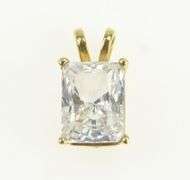14K Yellow Gold Emerald Cut Solitaire Vintage CZ Statement Pendant
