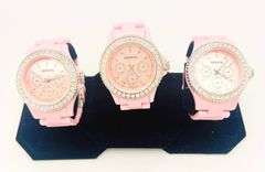 GROUP LOT OF 3x FANCY PINK GENEVA & GEMSTONE WATCHES- BRAND NEW!  40MM CASE. WATERPROOF