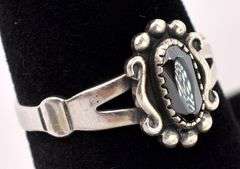 Black Gemstone Ring In Sterling Silver
