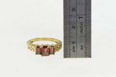 14K Yellow Gold Three Stone Emerald Cut Garnet Vintage Ring
