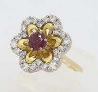 18k Diamond & Ruby Flower Ring