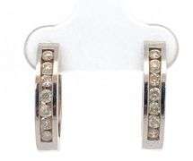 14K White Gold 0.42 Ctw Diamond Channel 17.6mm Hoop Earrings