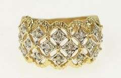 10K Yellow Gold Domed Lattice Vintage Statement Band Ring