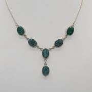 Dazzling Solid .925 Sterling Silver Natural 51.3 Ctw Emerald Necklace
