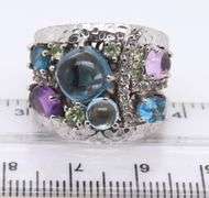 925 Sterling Silver Signed Multi Gemstone Ring