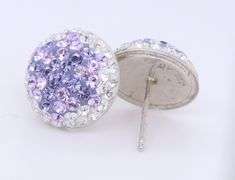 Sterling Silver Two Pair Of Crystal Round Earrings Studs