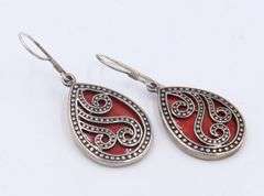 Lot of 925 Sterling Silver Coral Pendant and Coral Dangle Earrings