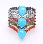925 Sterling Silver Turquoise and Multi Color Stone Ring