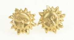 14K Yellow Gold Sun Face Celestial Astrology Star Stud Earrings
