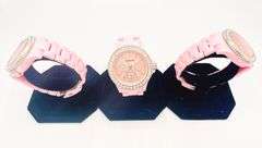 GROUP LOT OF 3x FANCY PINK GENEVA & GEMSTONE WATCHES- BRAND NEW!  40MM CASE. WATERPROOF