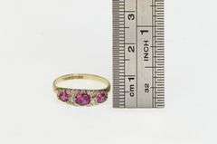 9K Yellow Gold Victorian Syn. Ruby Sim. Diamond Ornate Ring