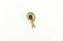 14K Yellow Gold Black Onyx Diamond Vintage Swirl Classic Pendant