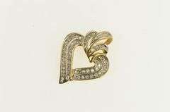 14K Yellow Gold Diamond Encrusted Classic Curvy Heart Pendant