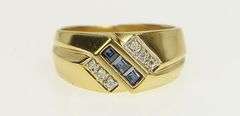 10K Yellow Gold Princess Syn. Sapphire Diamond Squared Ring