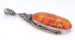 Art Deco 925 Sterling Silver Amber Pendant
