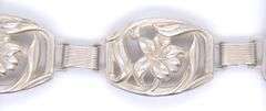 Vintage 925 Sterling Silver Flower Wide Link Bracelet