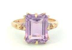 10K Yellow Gold 1940's Emerald Cut Amethyst Ornate Vintage Ring
