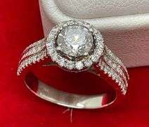CERTIFIED BRAND NEW 18K WHITE GOLD DIAMOND HALO SETTING RING