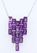 Vintage 925 Sterling Silver Emerald Cut Amethyst Pendant on Chain