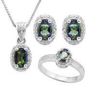 HULKING 1 4/5 CARAT OCEAN MYSTIC GEMSTONE & DIAMOND 925 STERLING SILVER SET