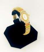 GROUP LOT OF 5x MATCHING 14KT YELLOW GOLD PLATED GENEVA WATCHES WITH GEMSTONES.