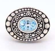 Art Deco 925 Sterling Silver Blue Topaz Ring