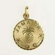 14K Yellow Gold Jamaica Pineapple Tropic Travel Souvenir Charm/Pendant