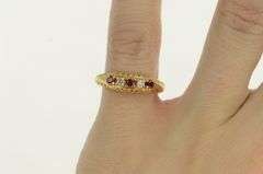 14K Yellow Gold Ornate Filigree Ruby Diamond Ornate Band Ring