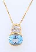 925 Sterling Silver Blue Topaz and Cubic Zirconia Pendant on Chain