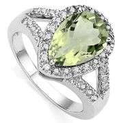 1.23 CT GREEN AMETHYST & DIAMOND 925 STERLING SILVER RING