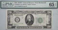 $20 1934B Fed Reserve Note Richmond / PMG Holder / 65 EPQ Gem Unc