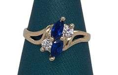 14K Yellow Ring With Blue Cubic Zirconia Stone