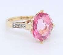 Fantastic Yellow Gold Pink Topaz Ring with Diamond aacents