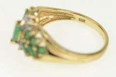 10K Yellow Gold Marquise Emerald Retro Cluster Statement Ring