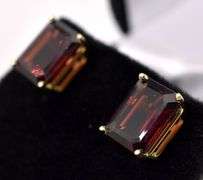 Gorgeous Red Garnet Stud Earrings In 14K Yellow Gold
