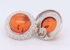 Vintage 925 Sterling Silver Amber Earrings