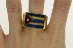 18K Yellow Gold Diamond Puerto Rico Flag Enamel Men's Ring