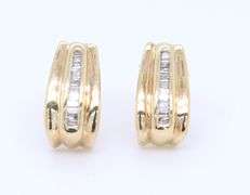Sparkling Yellow Gold Baguette Diamond Accent J Hoops