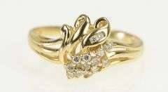 14K Yellow Gold Wavy Diamond Freeform Cluster Vintage Ring