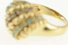 14K Yellow Gold 1960's Domed Turquoise Sapphire Striped Ring