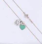 Tiffany & Co Mini Enamel Blue Double Heart Pendant on Chain