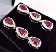 Captivating Burmese Ruby and Diamond Dangle Earrings In White Gold