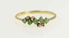 14K Yellow Gold Natural Emerald Diamond Cluster Vintage Ring