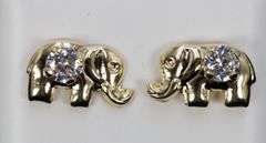 10k Yellow Gold Round White CZ Elephant Stud Earrings