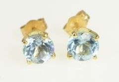 14K Yellow Gold Round Blue Topaz Vintage Solitaire Stud Earrings