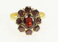18K Yellow Gold Oval Garnet Halo Vintage Cocktail Statement Ring