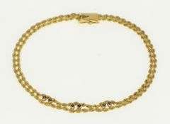 14K Yellow Gold Sapphire Ornate Rope Link Vintage Chain Bracelet
