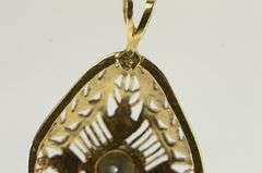 14K Yellow Gold Art Deco Diamond Filigree Ornate Floral Pendant