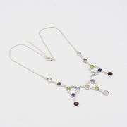 Solid .925 Silver Natural Mixed Gemstone Necklace